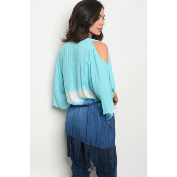 Last 💙 Blue Tie Dye Cold Shoulder Top - Picture 3 of 8